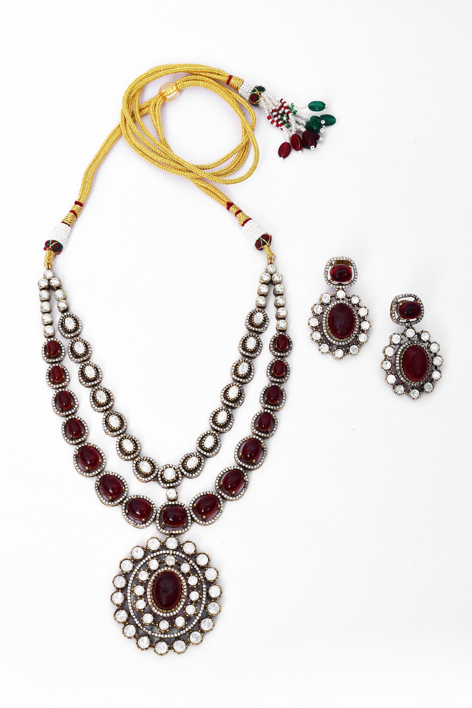 Stone Studded Two-Layered Necklace & Earring Set 