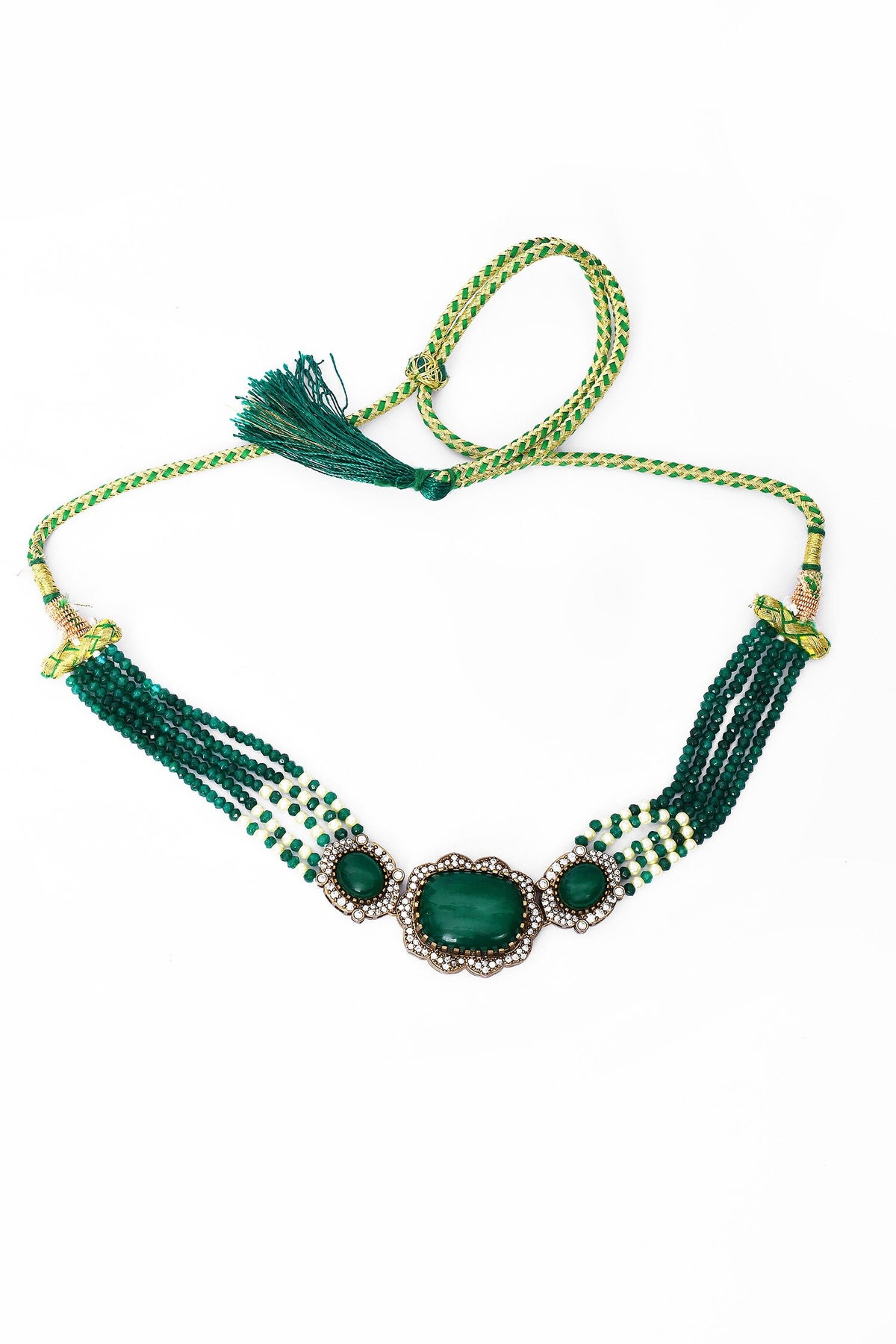 Beaded Stone Embellished Choker Necklace & Earrings 