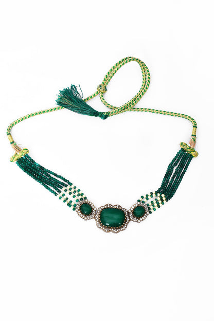 Beaded Stone Embellished Choker Necklace & Earrings 