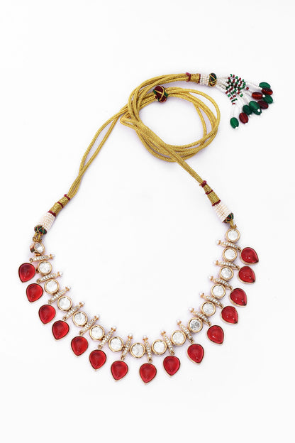 Kundan & Red Stone Embellished Necklace Set 
