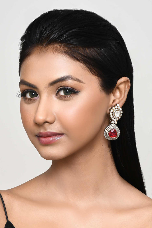 Kundan & Red Stone Drop Earrings 