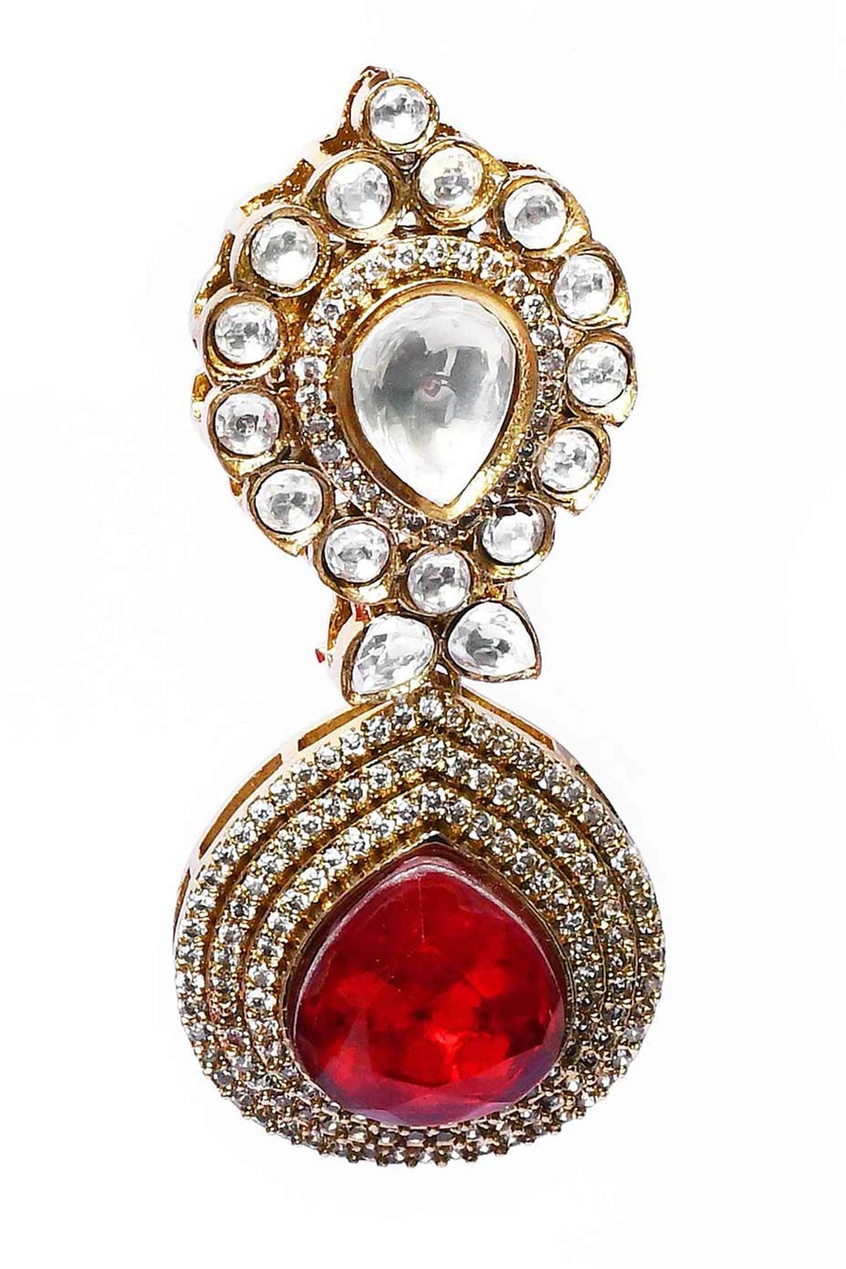 Kundan & Red Stone Drop Earrings 