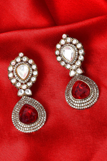 Kundan & Red Stone Drop Earrings 