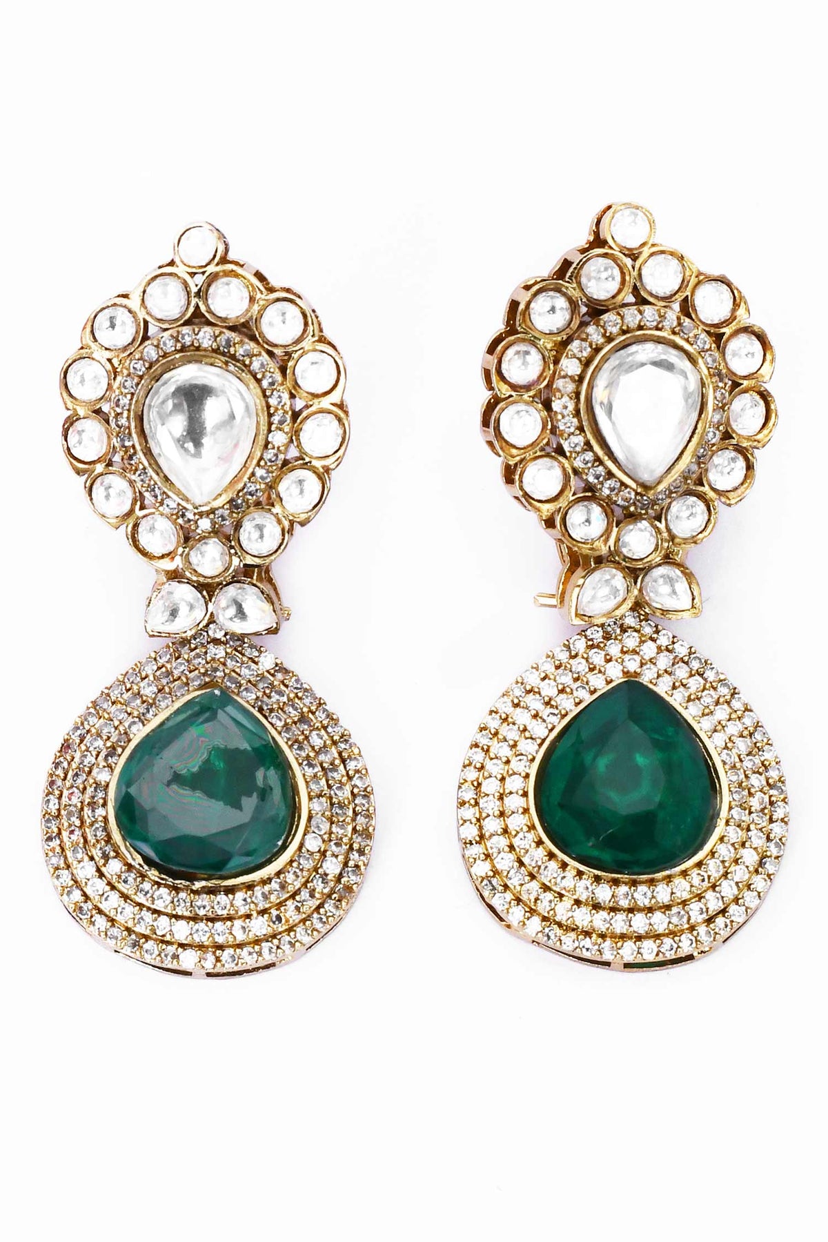 Kundan & Green Stone Drop Earrings 