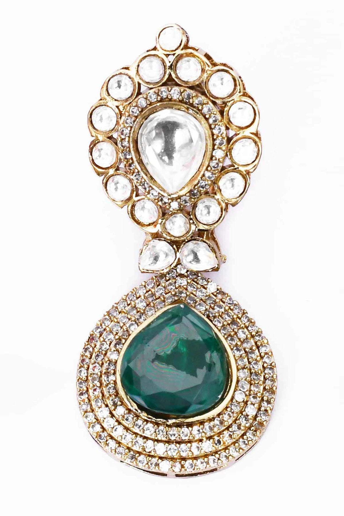 Kundan & Green Stone Drop Earrings 