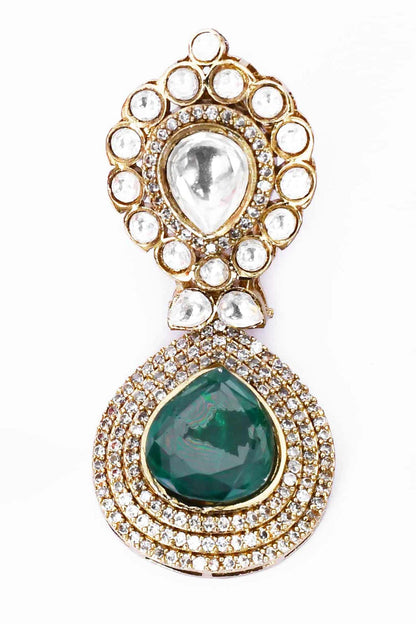 Kundan & Green Stone Drop Earrings 