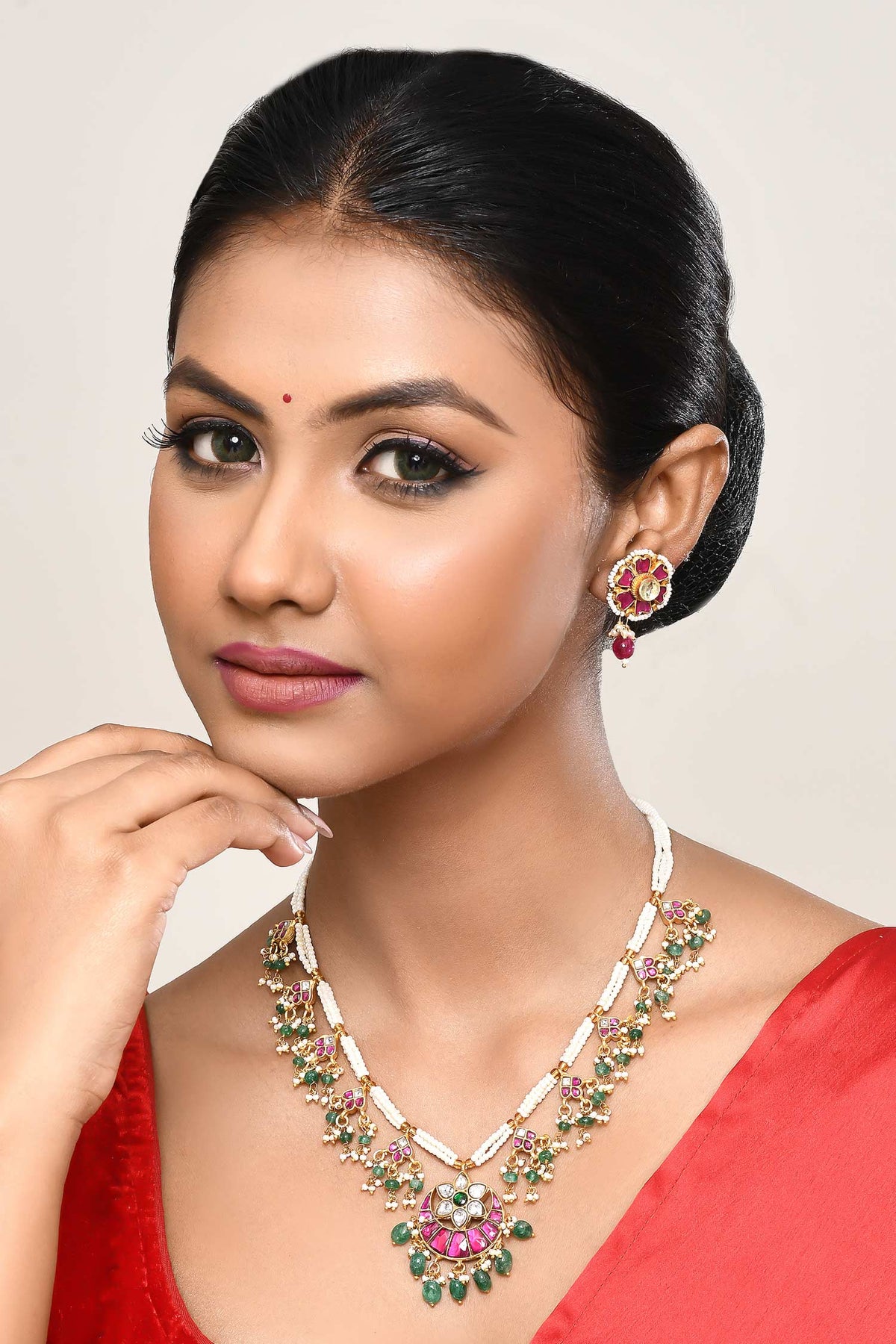 Stone Embellished Necklace & Earrings Set 