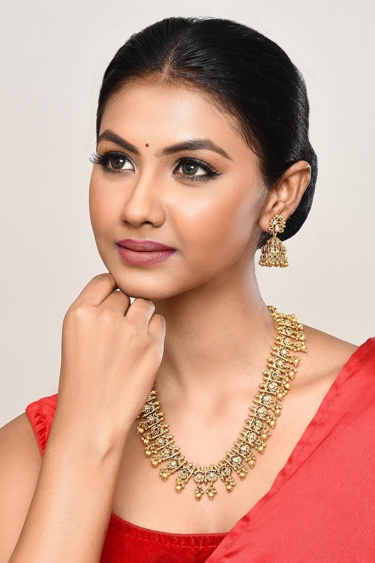 Temple Design Necklace & Jhumka Earrings Set 