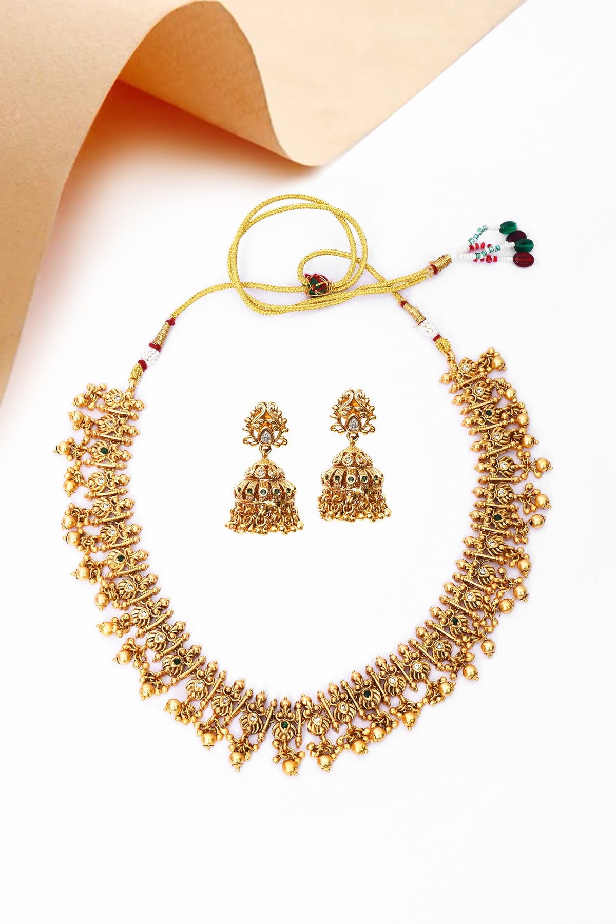 Temple Design Necklace & Jhumka Earrings Set 