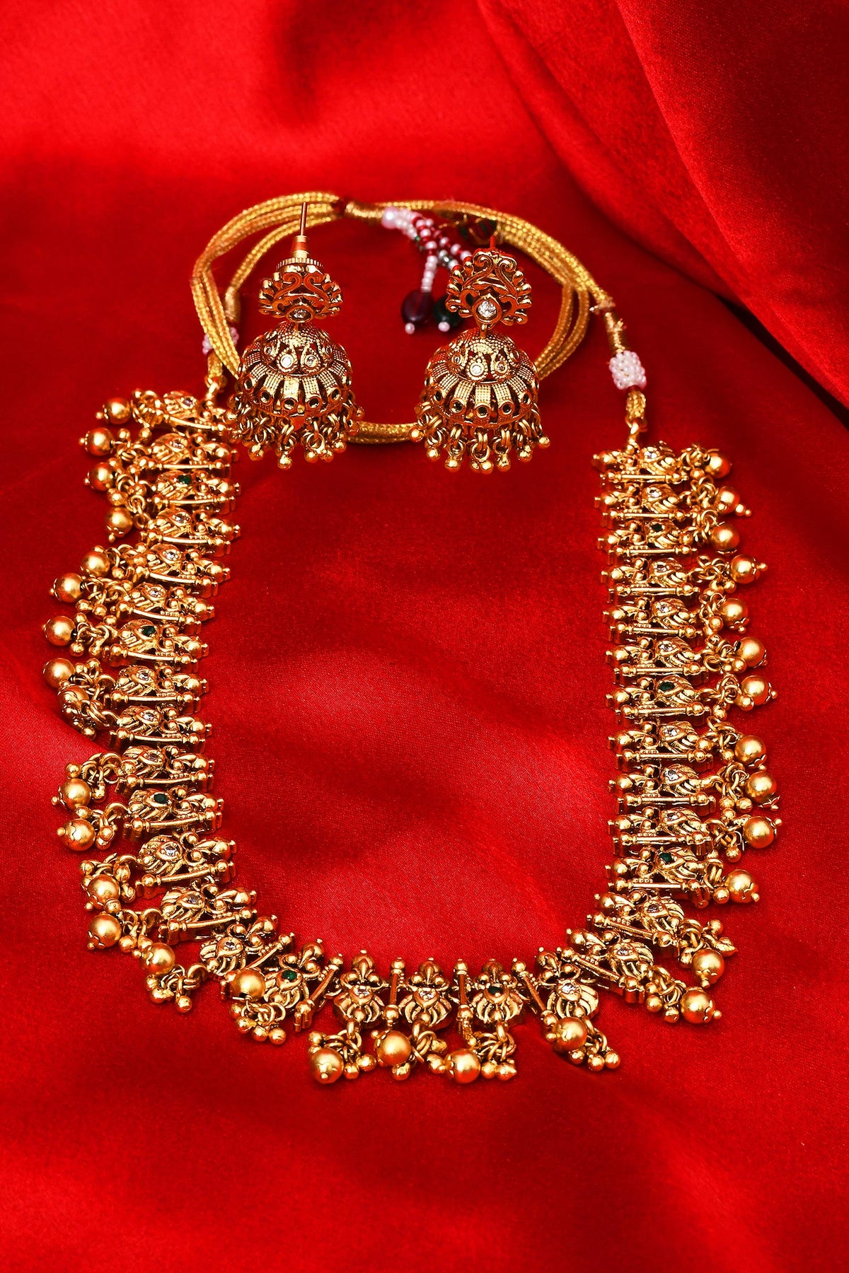 Temple Design Necklace & Jhumka Earrings Set 
