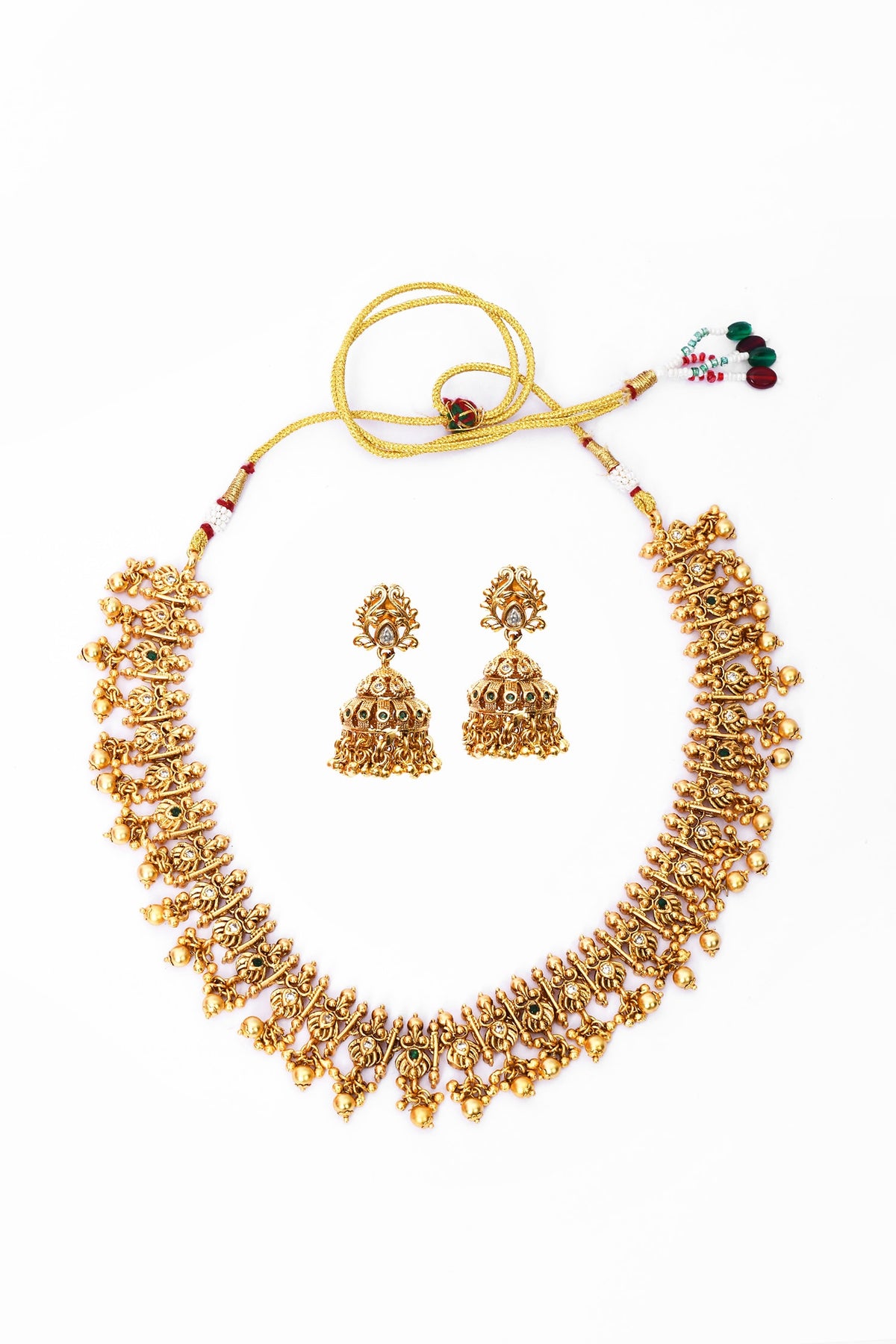 Temple Design Necklace & Jhumka Earrings Set 