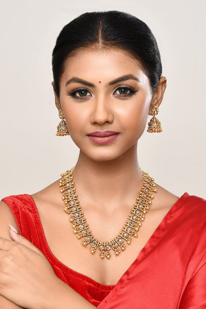 Temple Design Necklace & Jhumka Earrings Set 
