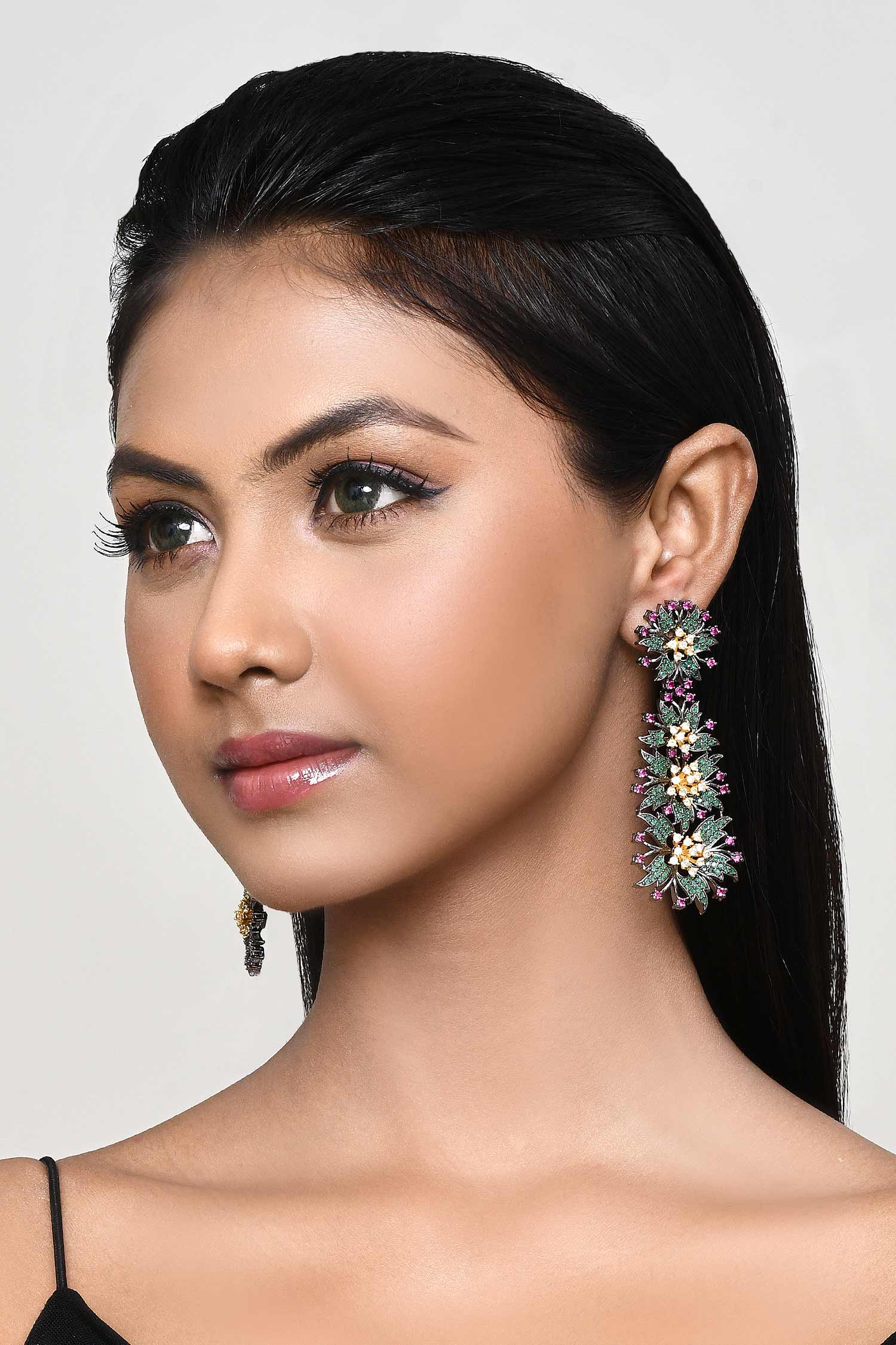 Floral & Leaf Embellished Drop Earrings 