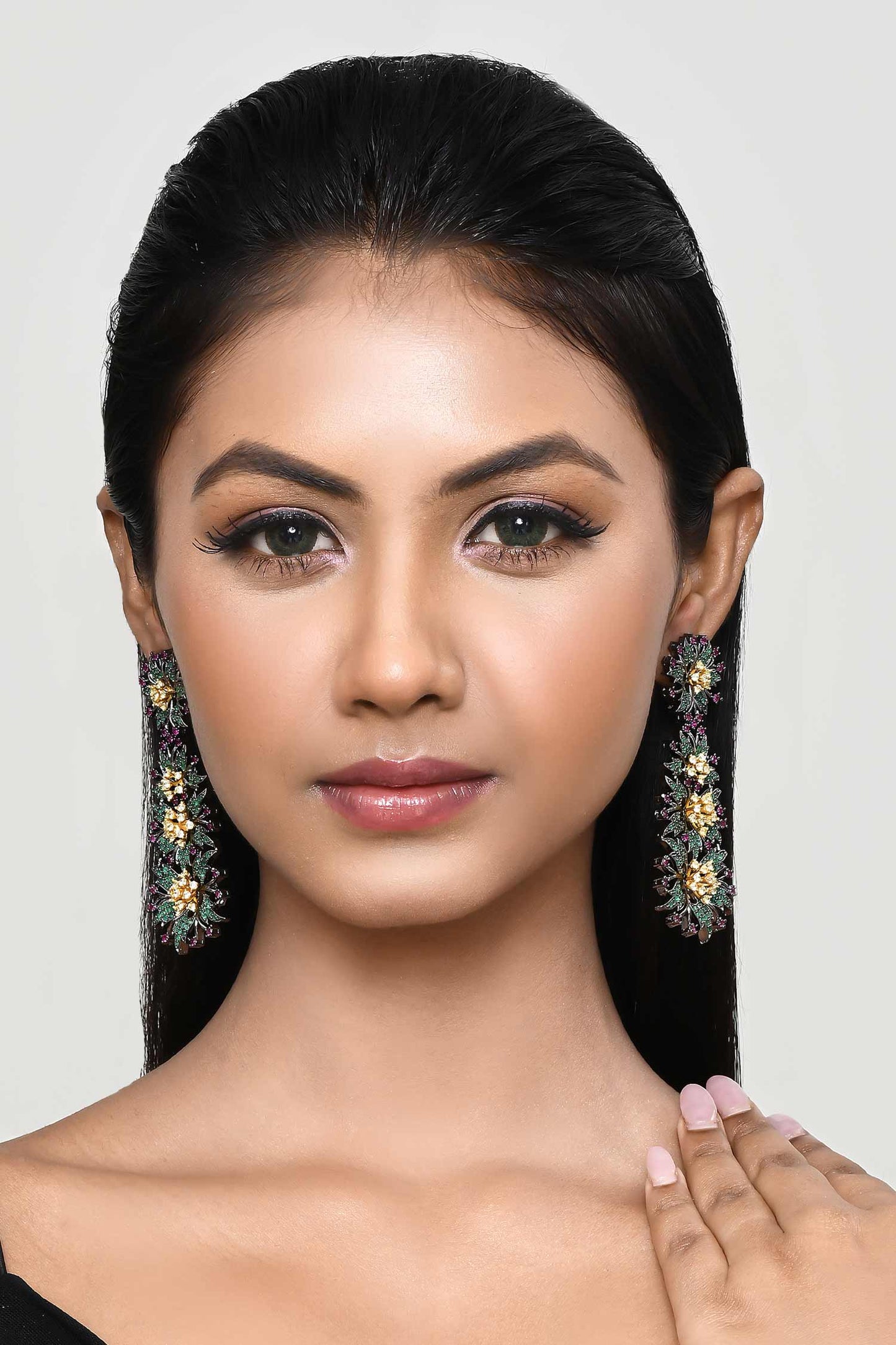 Floral & Leaf Embellished Drop Earrings 