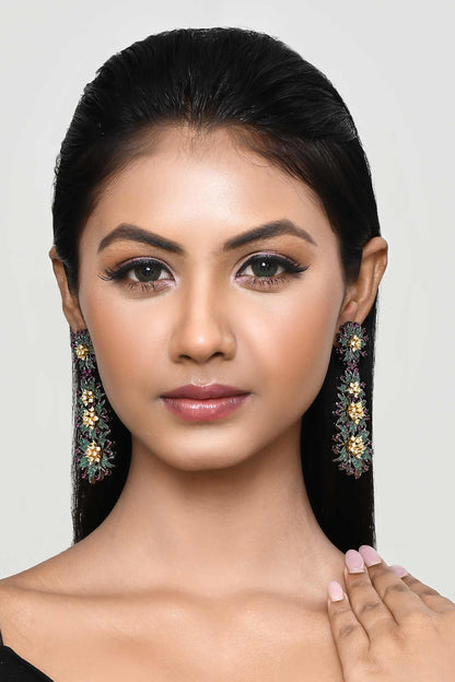 Floral & Leaf Embellished Drop Earrings 