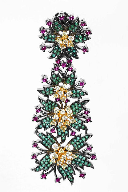 Floral & Leaf Embellished Drop Earrings 