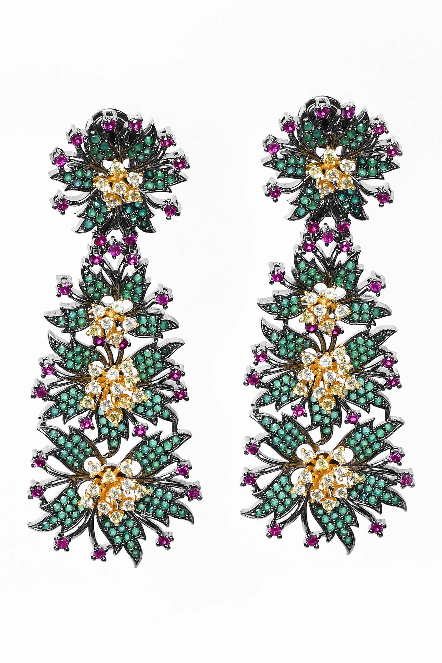 Floral & Leaf Embellished Drop Earrings 