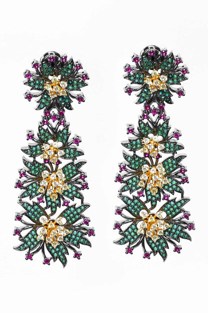Floral & Leaf Embellished Drop Earrings 