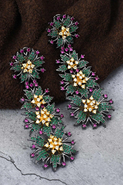 Floral & Leaf Embellished Drop Earrings 