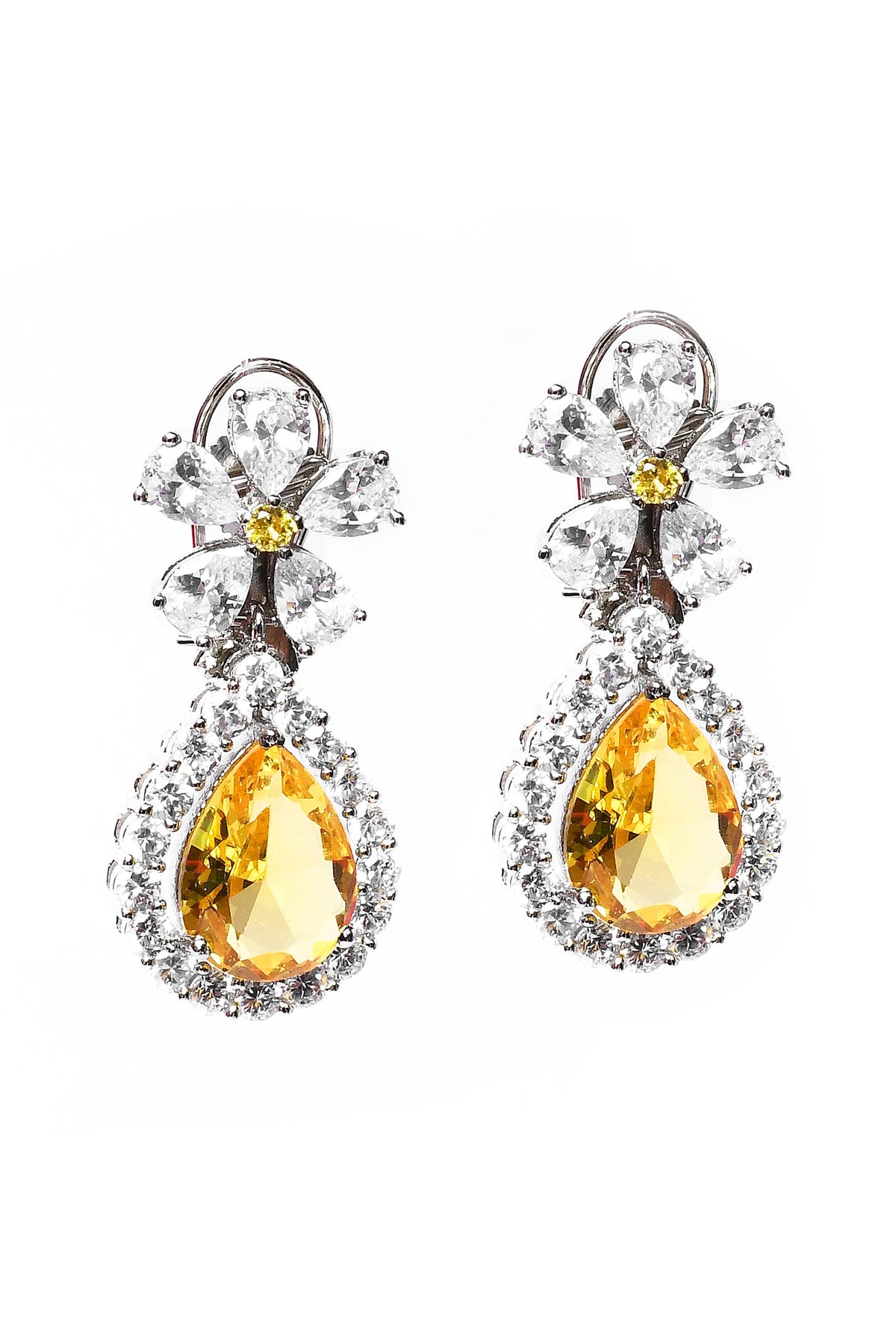 Floral & Teardrop Stone Drop Earrings 