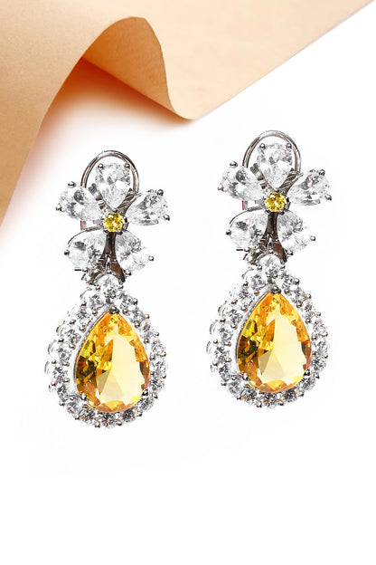 Floral & Teardrop Stone Drop Earrings 