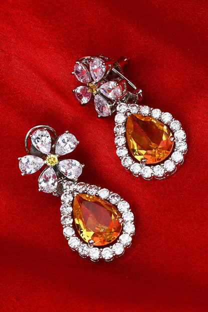 Floral & Teardrop Stone Drop Earrings 