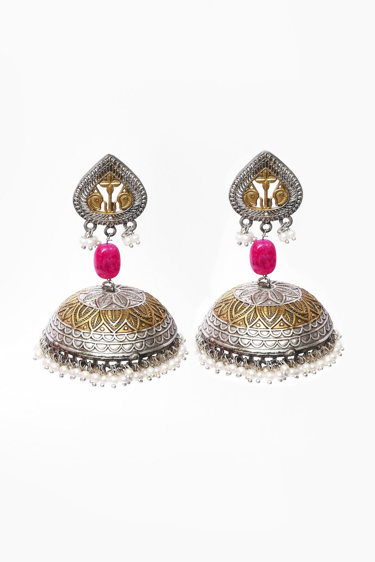 Pearl Drops Oxidized Jhumka Earrings 