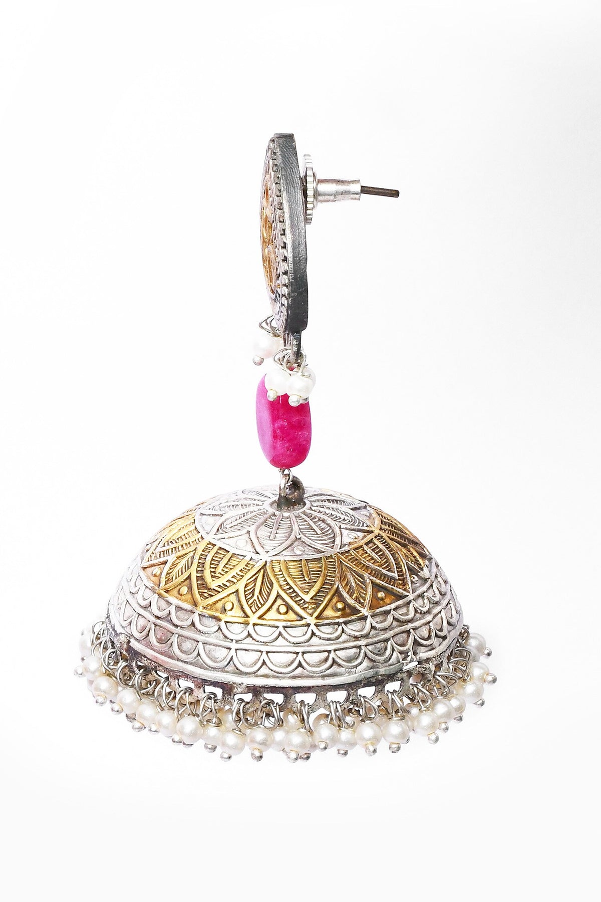 Pearl Drops Oxidized Jhumka Earrings 