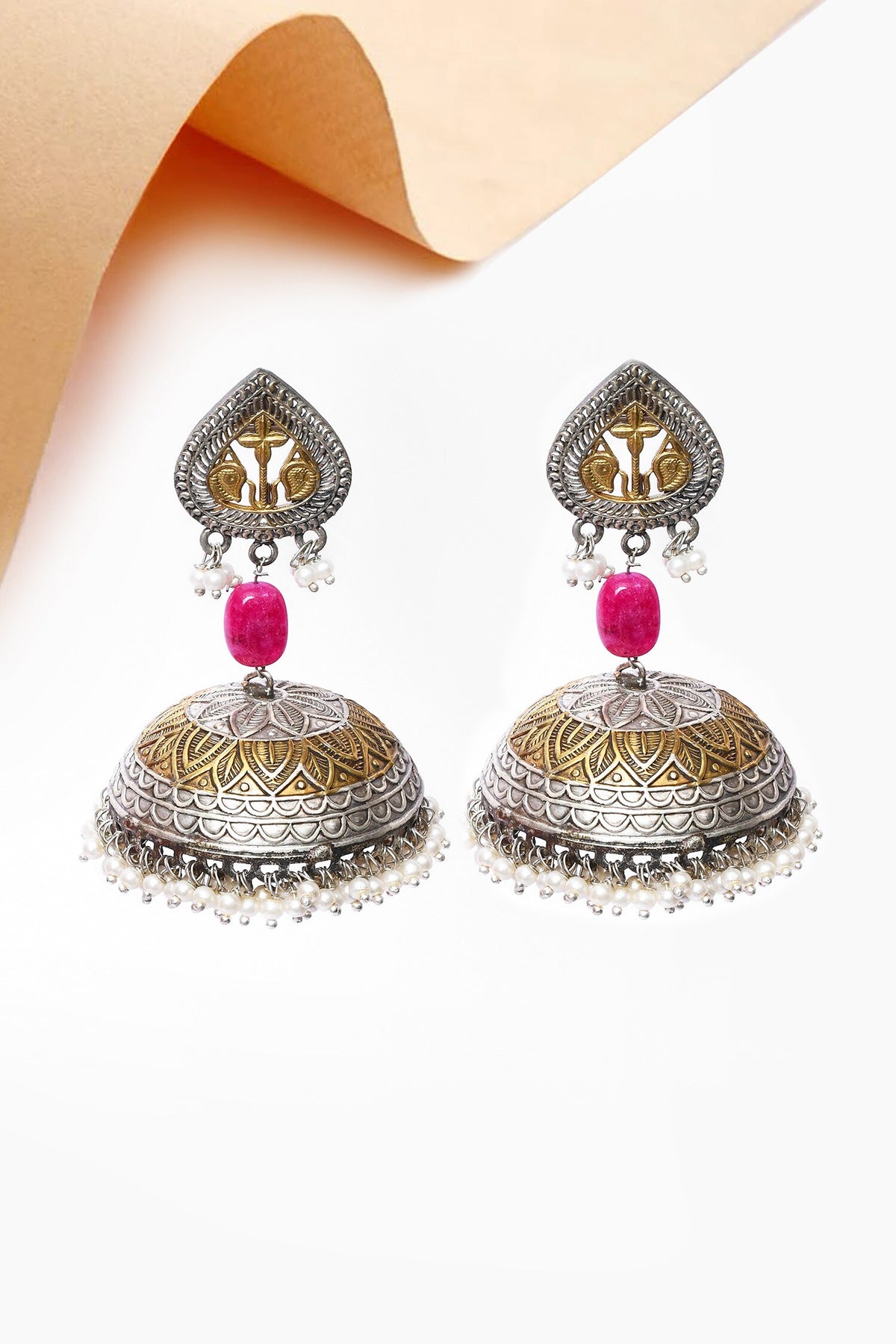 Pearl Drops Oxidized Jhumka Earrings 