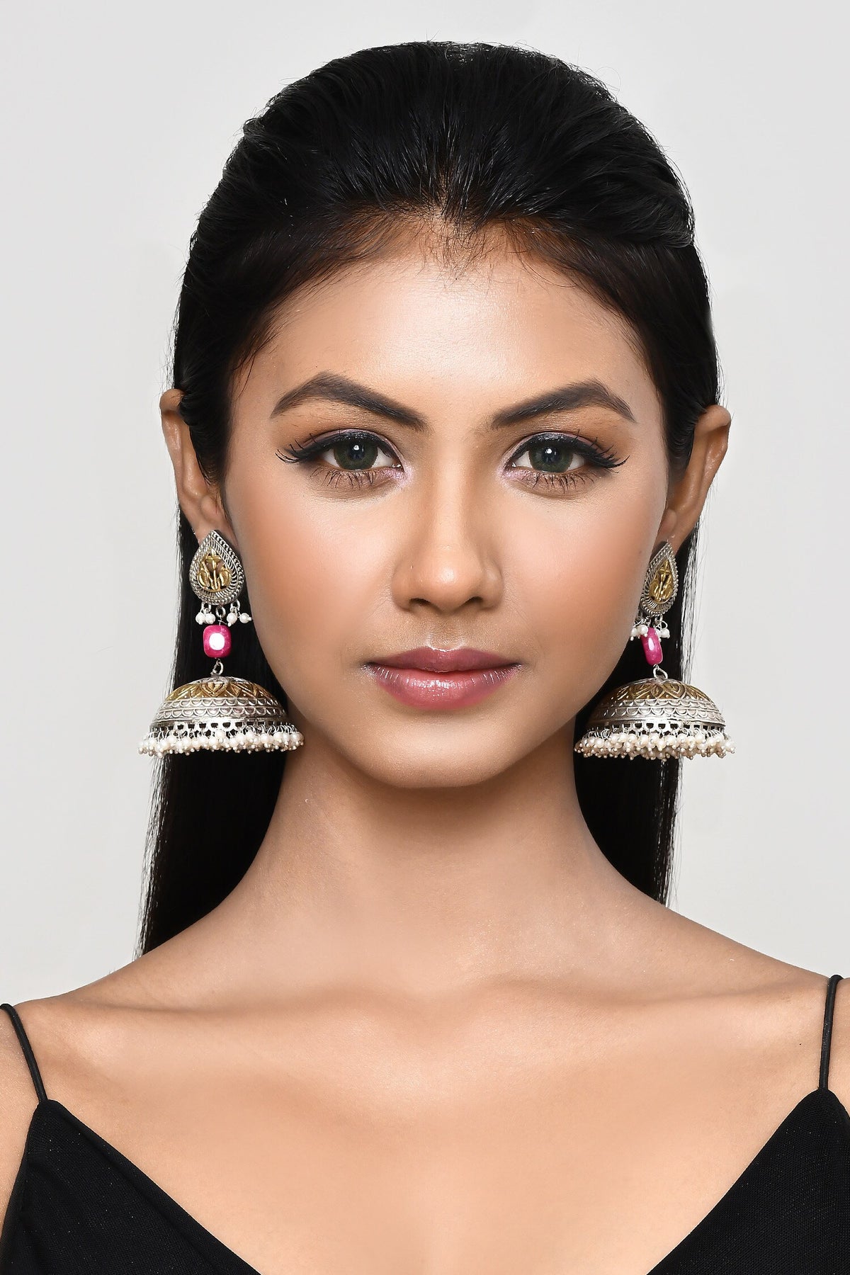 Pearl Drops Oxidized Jhumka Earrings 
