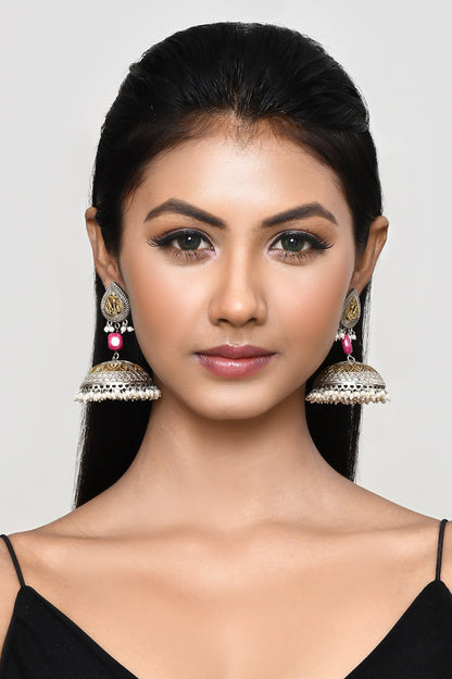 Pearl Drops Oxidized Jhumka Earrings 