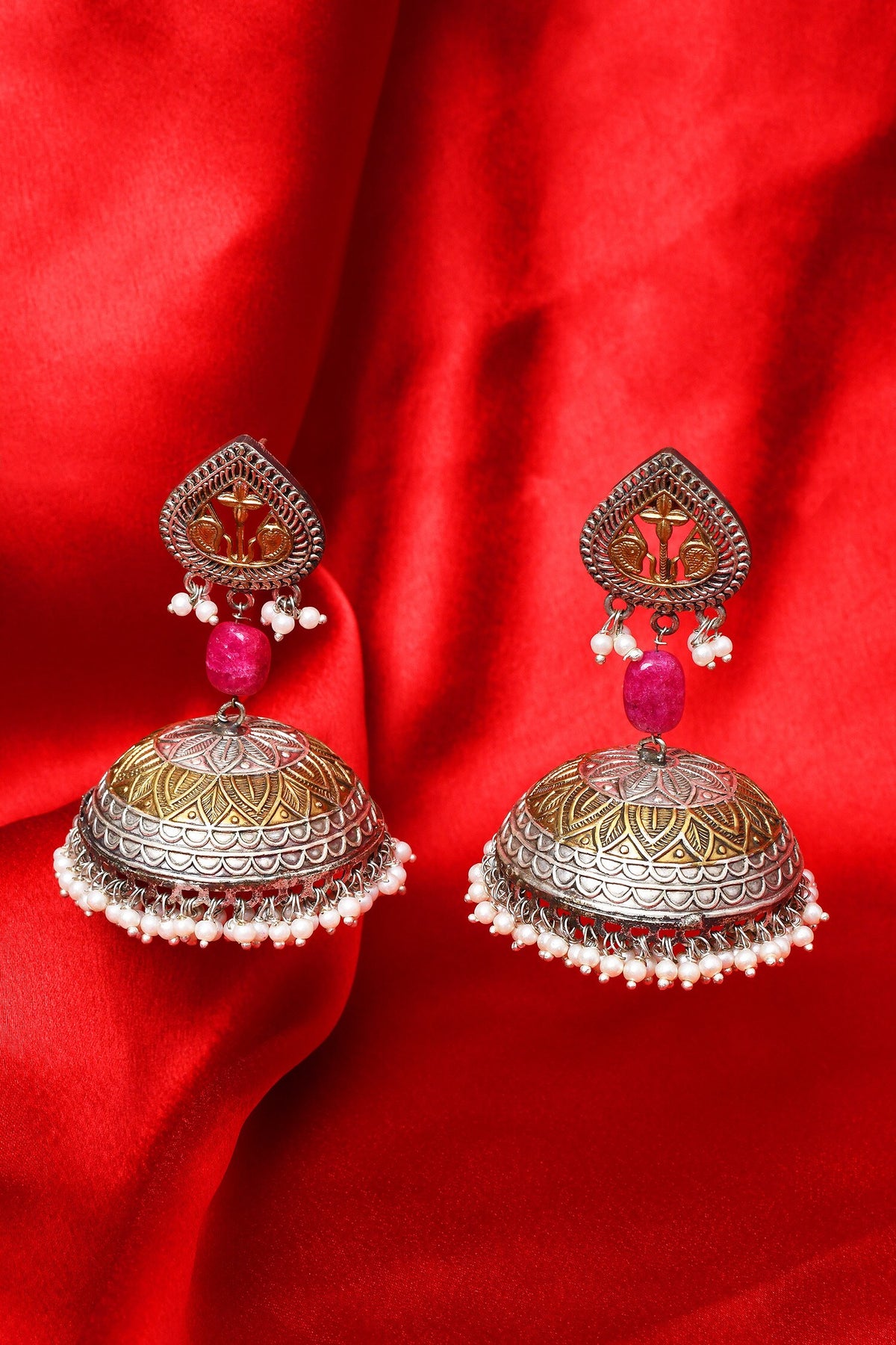 Pearl Drops Oxidized Jhumka Earrings 