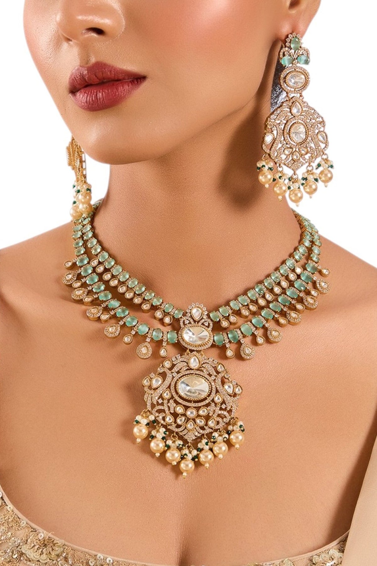 Kundan Polki Pendant Necklace Set 