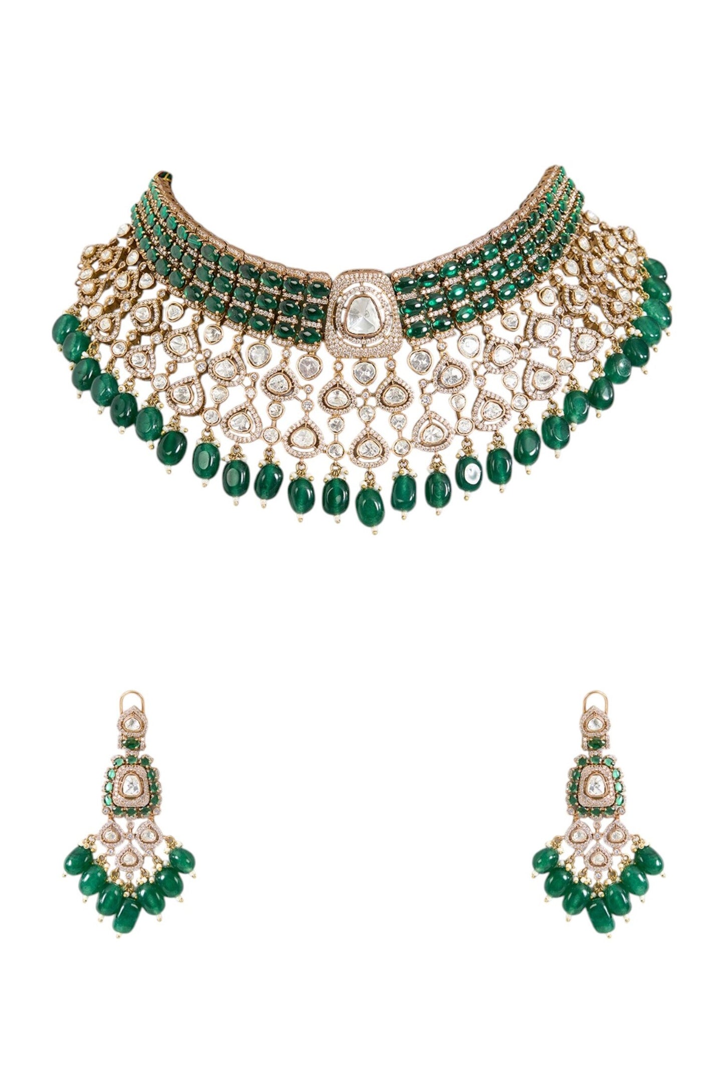 Kundan Polki & Emerald Bead Choker Set 