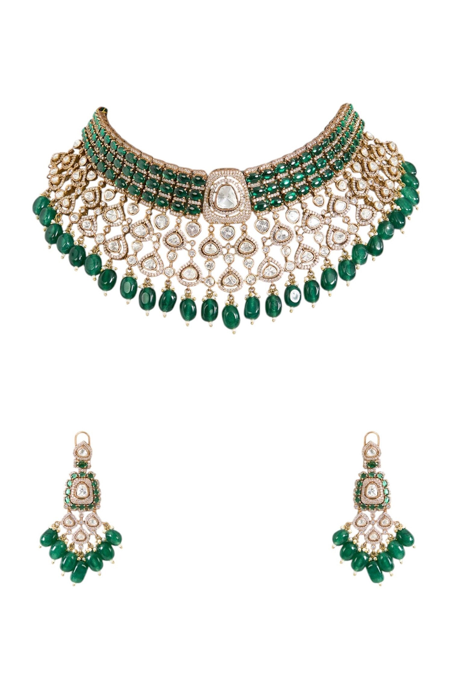 Kundan Polki & Emerald Bead Choker Set 