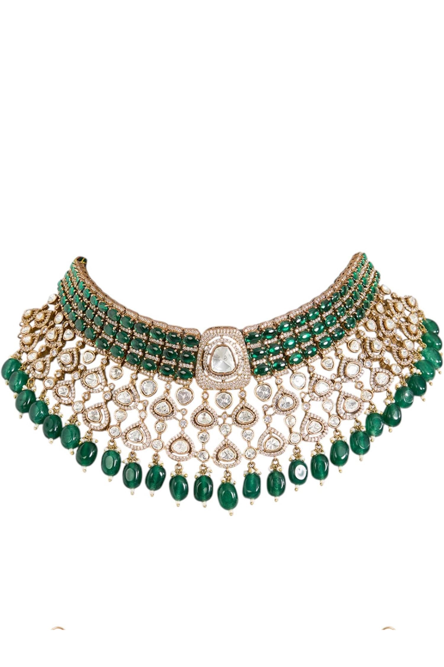Kundan Polki & Emerald Bead Choker Set 