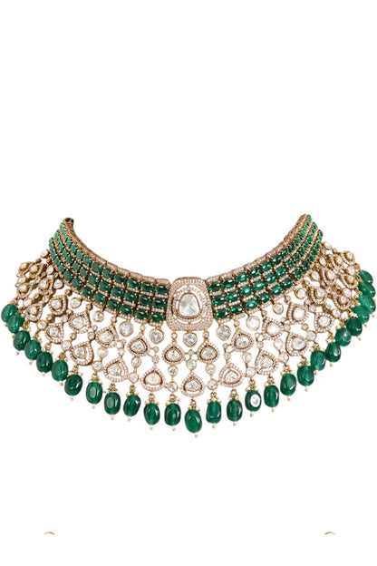 Kundan Polki & Emerald Bead Choker Set 