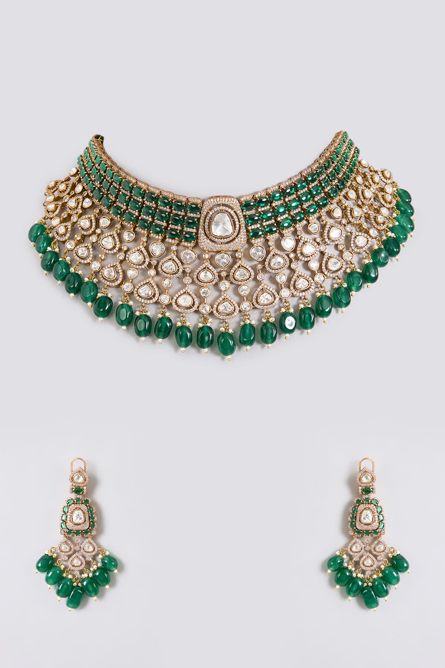 Kundan Polki & Emerald Bead Choker Set 