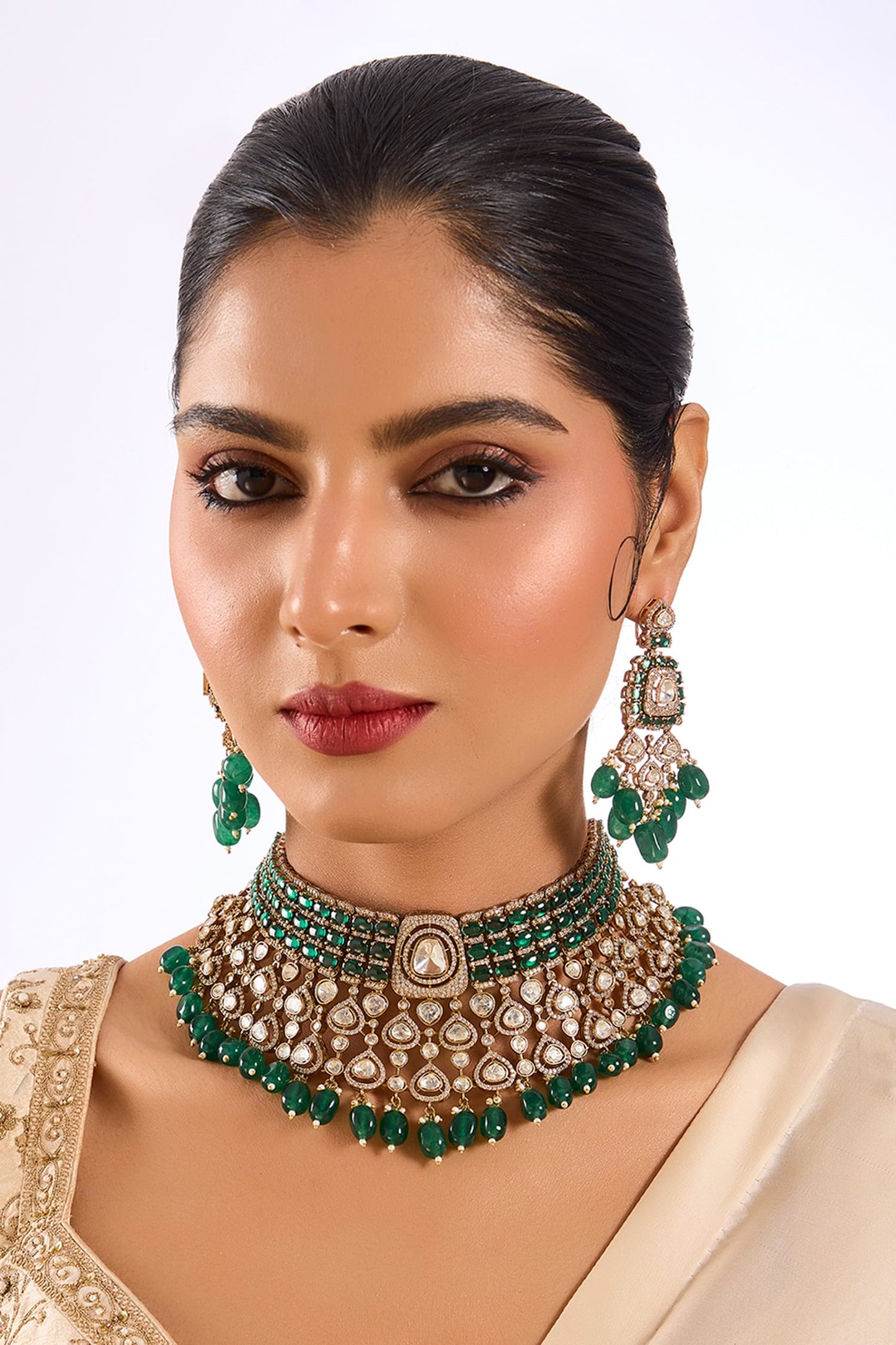 Kundan Polki & Emerald Bead Choker Set 