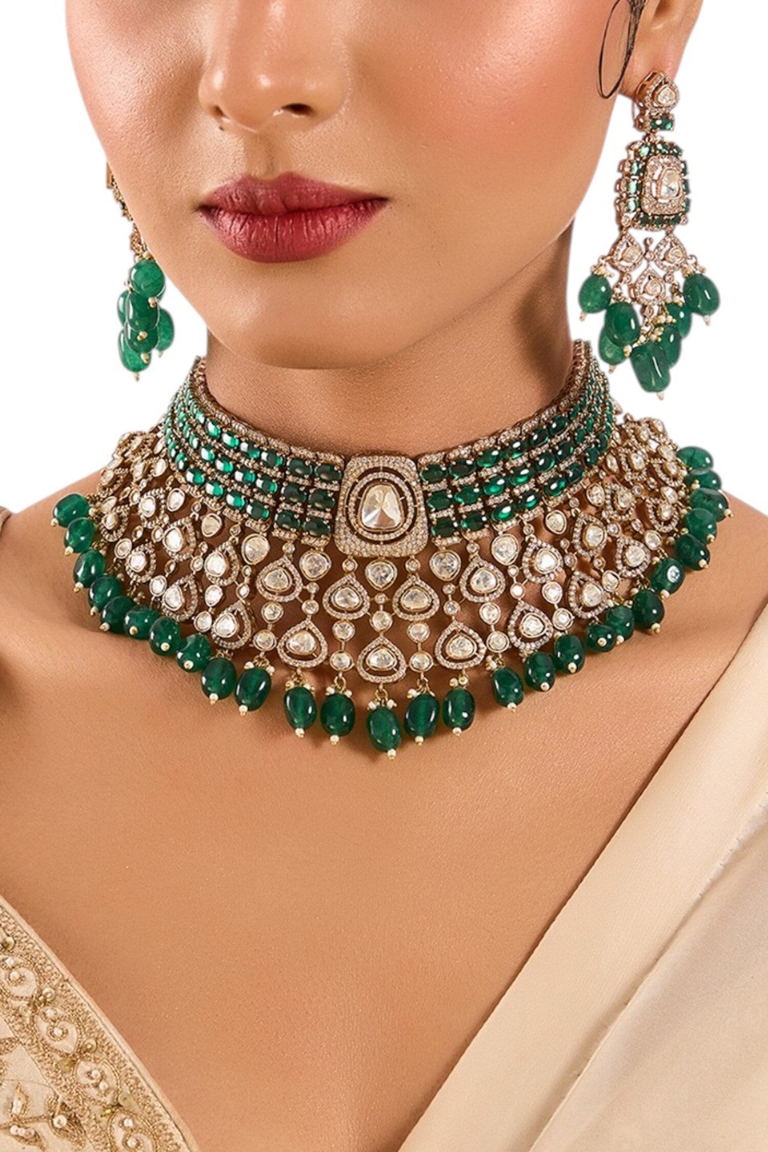Kundan Polki & Emerald Bead Choker Set 