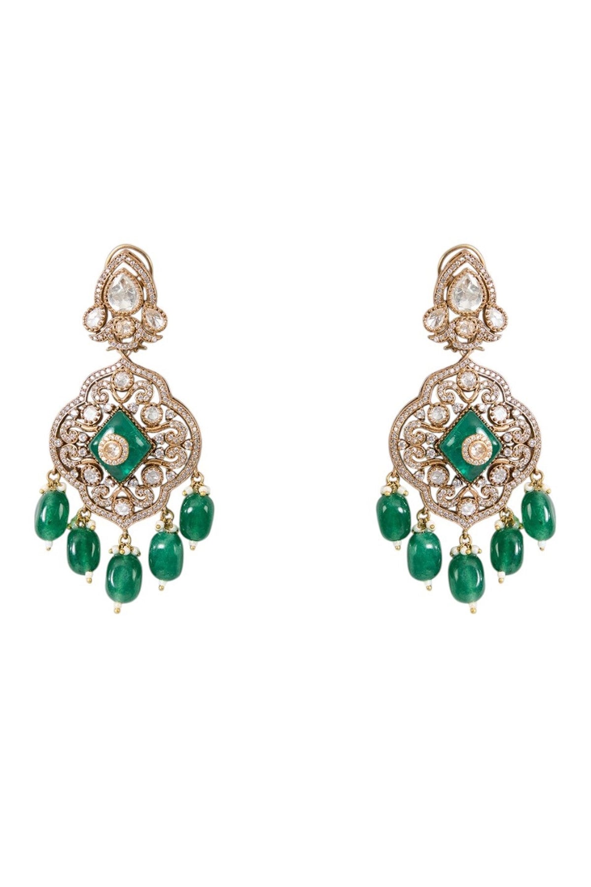 Kundan Polki & Emerald Layered Necklace Set 