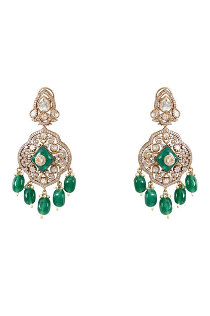 Kundan Polki & Emerald Layered Necklace Set 