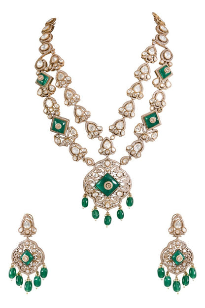 Kundan Polki & Emerald Layered Necklace Set 
