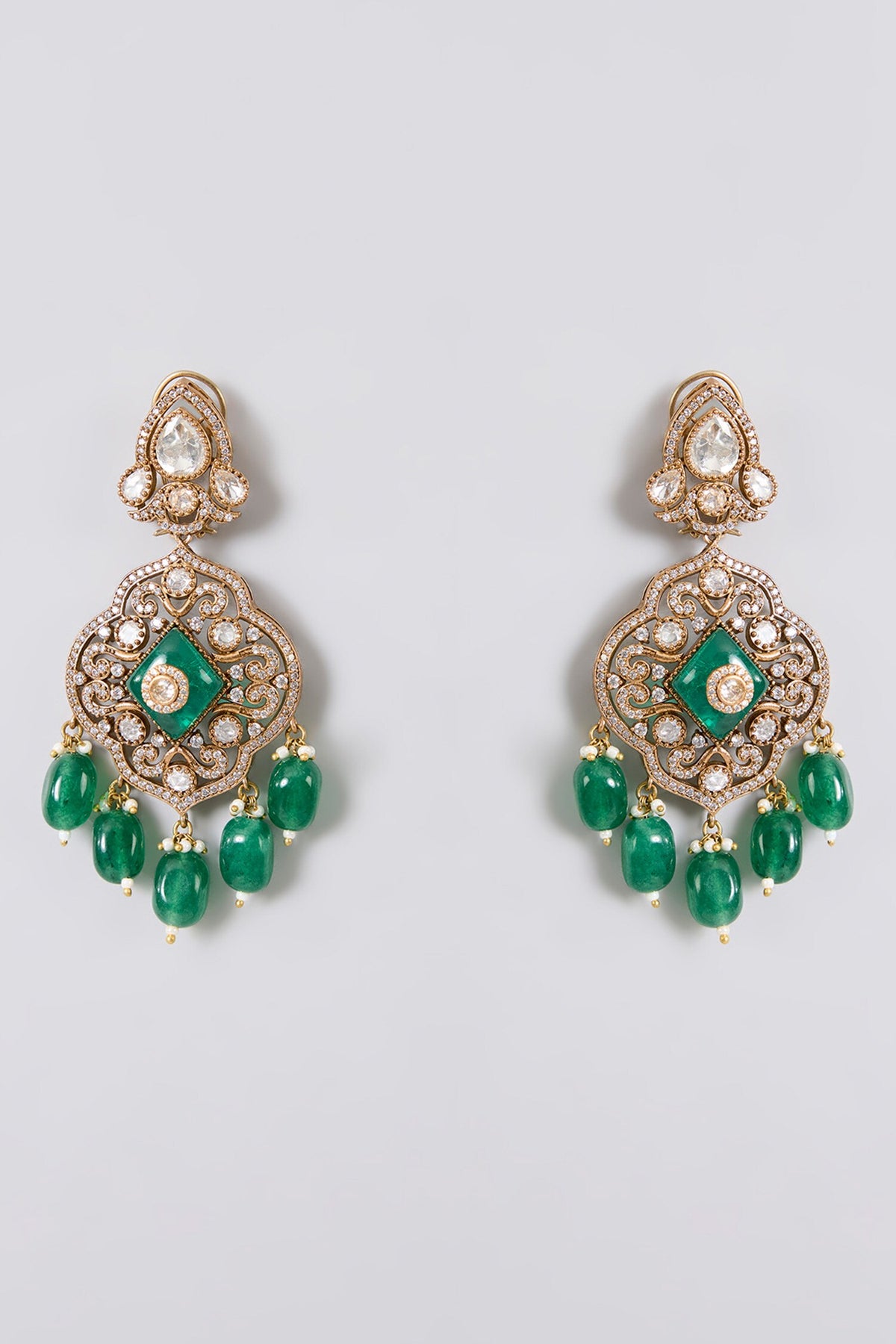 Kundan Polki & Emerald Layered Necklace Set 