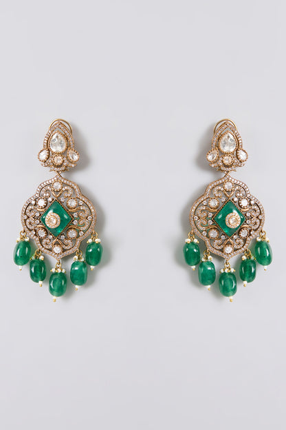 Kundan Polki & Emerald Layered Necklace Set 