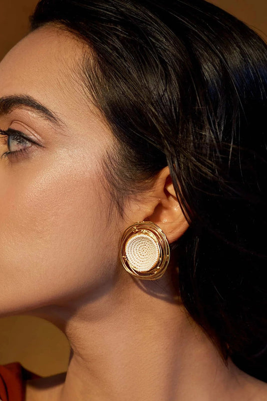 Vatti Circular Pearl & Gold Stud Earrings 