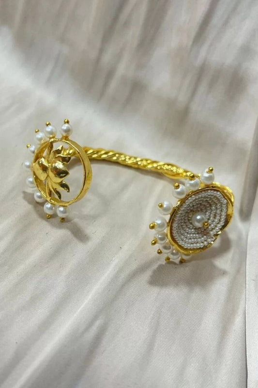 Lotus Motif & Pearl Embellished Bracelet 