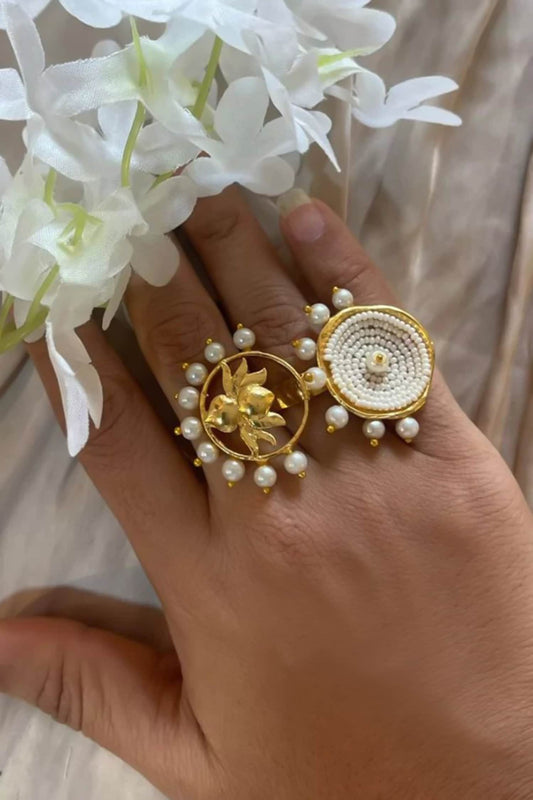 Lotus Vati Vati Lotus & Vati Pearl Embellished Ring 