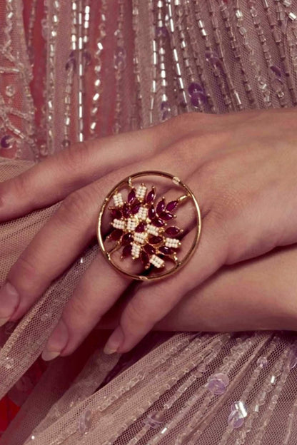 Ruby Leaf Embellished Ring 