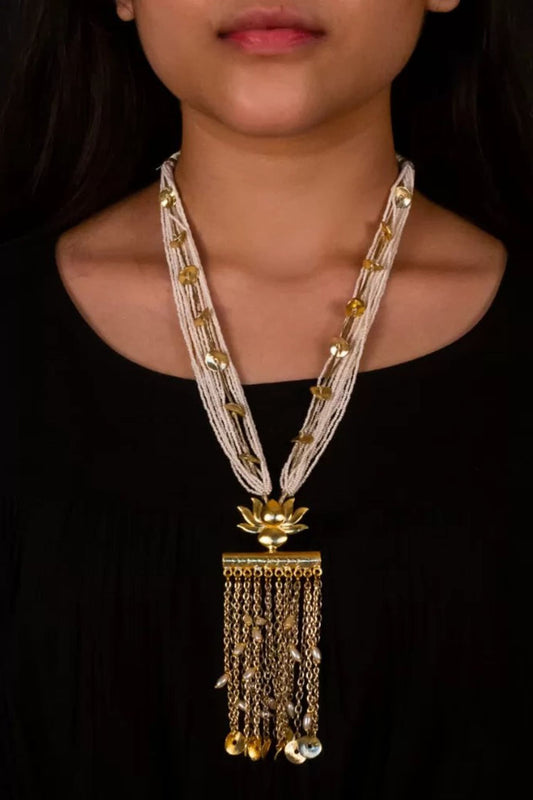 Lotus Motif Multi-Strand Tassel Necklace 